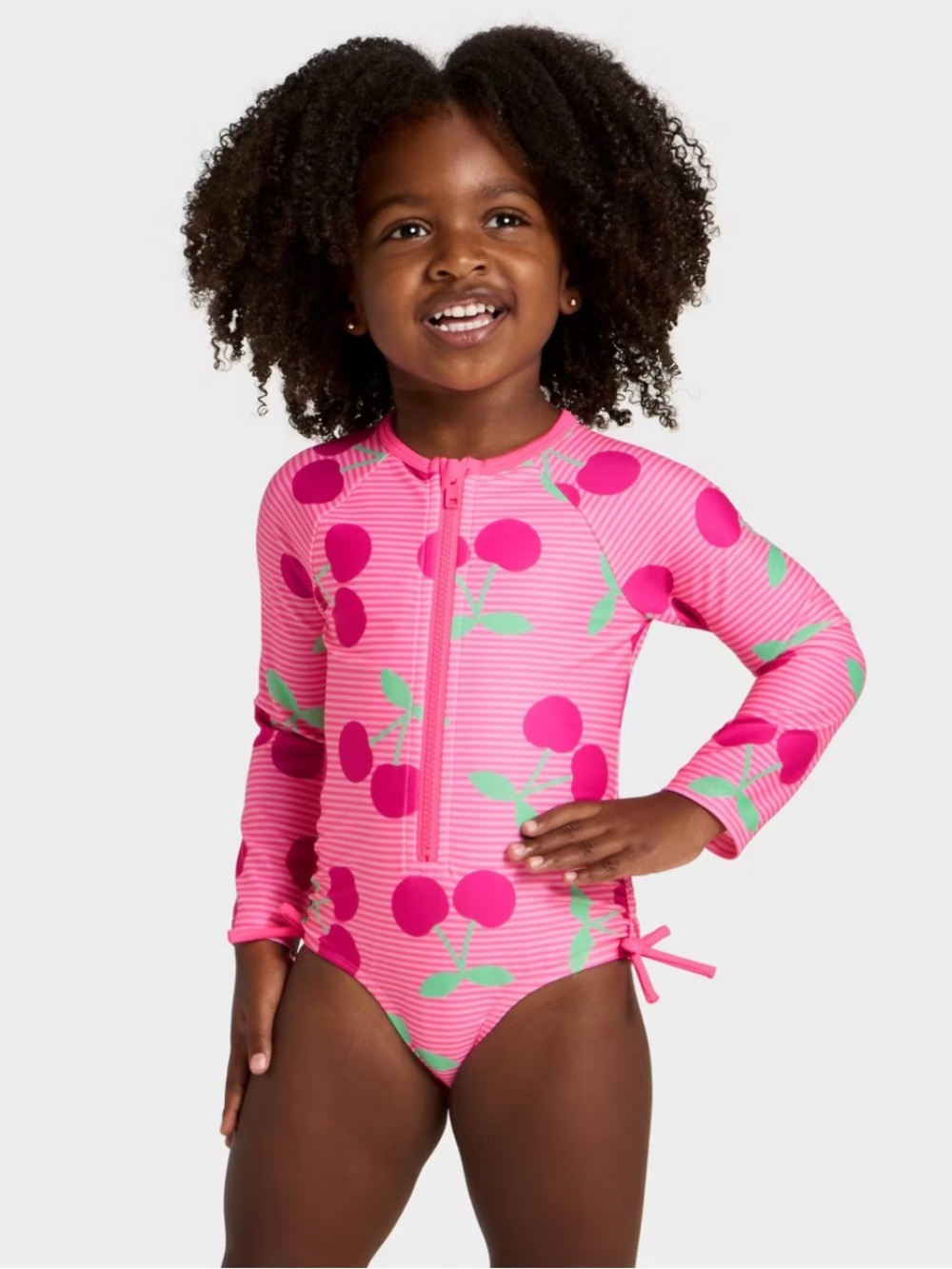 Cat & Jack Neon Cherries Long Sleeve Pink Toddler Swim Swimsuit Rashguard 4T